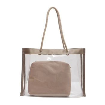 Дамски прозрачна чанта-тоут Голям капацитет, чанта-тоут с горната дръжка от PVC, чанта през рамо E74B
