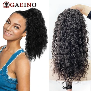 Къдрави коси Вълнообразни опашка с завязками От човешка коса За удължаване от Естествен Черен бразилски изкуствена коса Remy за изграждане на cauda equina За черни жени