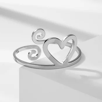 Открити Пръстени от неръждаема Стомана Лесна Романтично Сърцето си за Любовта Регулируем пръстен за двойки за жени, мъже, жена, модна бижутерия подарък за рожден Ден