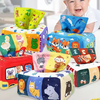 Играчки Монтесори Вълшебна кутия за салфетки Развитие на развитие на дейността на Допир играчка за деца 0-3 години на Детски пальчиковые упражнения играта