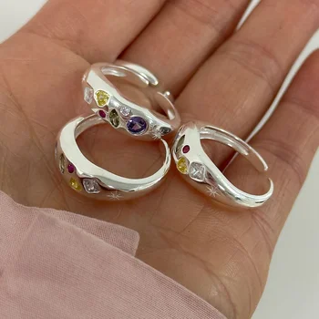 Женски пръстен с цирконий от сребро S925 проби, производство на Южна Корея, изчистен и луксозен дизайн, отворен J0390