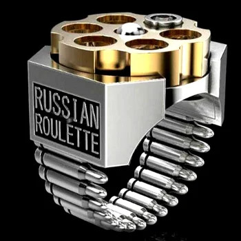 Творческа пръстен във формата на куршум под формата на руска рулетка, европейското и американското два тона мъжки пръстен, супер готини бижута, подарък на едро