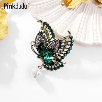 Pinkdudu, Модни брошка-пеперуда от 2 цвята с кристали, Романтична висулка с имитация на перли, брошка-насекомо за жени, бижута PD1558