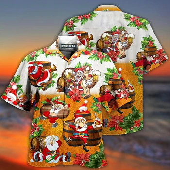 Ризи унисекс за хавайски мъже, ризи с кубински яка, мъжки дрехи с принтом, градинска мода, Свободен ден за ден най Дядо Коледа Оверсайз
