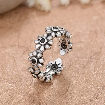 Корейски отворени Регулируем пръстен на пръст с черен кристал за жени, годежни пръстени, бижута, подарък за Свети Валентин