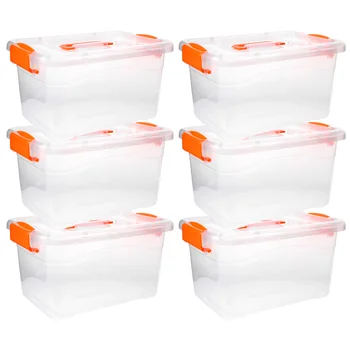 6 бр., тежкотоварни контейнери за съхранение на багаж, малки пластмасови капачки, кубчета, битови прозрачни