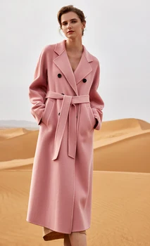 Дамско Дълго кашемировое палто от чист 100% кашмир, Дълга топло яке камилска козина цветове, Розови, черни, Сини, Сиви, Кафе Върхове, Есенно-зимно палто, Вълнена 8201