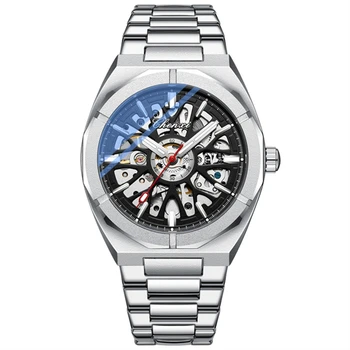 Нови Горещи Бизнес Прозрачни Автоматични механични светещи Водоустойчив мъжки часовник CHENXI 8862 Ръчен часовник-скелет