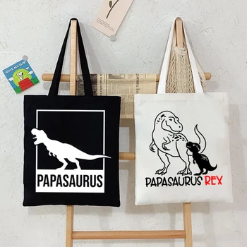 Дамски чанти с принтом Папазавра Рекса, Брандираната чанта за пазаруване с мультяшными животни, чанта за отца и сина, Холщовая чанта с графики, Дамски ежедневни чанта на рамото