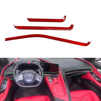 Сега Въглеродни влакна, Черна и Червена Декорация на централната конзола, стикер ивица на таблото за Chevrolet Corvette C8 Z51 2020-2023