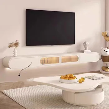 Стенен шкаф за телевизионни конзоли, Стъклен Органайзер, Преносимо съхранение, Бяла Поставка за телевизор, Мебели за хола Mueble TV Moderno MQ50DS