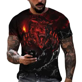 Годишната Реколта тениска с 3D Дракон За Мъже С Кръгло деколте и Принтом Дракон, Къс Ръкав, Извънгабаритни Върховете в стил хип-Хоп, Тениски, Мъжки Дрехи 6xl