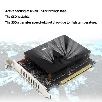 4 Диска PCIe 4.0 X16 Обръщат Към 4 порта M. 2 Карта на адаптера PCIEX16 NVME M. 2 MKEY SSD Адаптер за разширяване на RAID 4 X 32 gbps