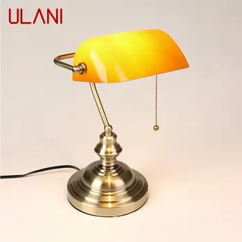 Настолна лампа ULANI в европейски стил, изчистен дизайн, led лампа от жълто стъкло, ретро-ключ за домашен кабинет, офис, спалня