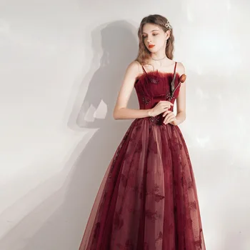 Шаферски рокли, празнична рокля за парти, червено банкет Дълго просто бална рокля с цвят на червено вино H882