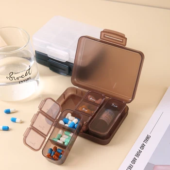 Преносима кутия за хапчета с 7 мрежи, Органайзер за съхранение на таблетки, прахоустойчив защитен контейнер за таблетки, Пластмасов куфар за лекарства, инструмент