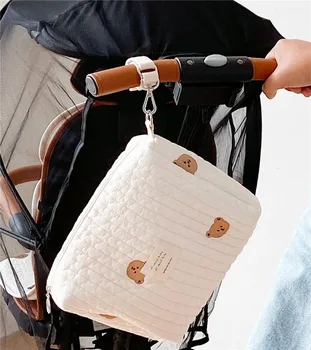 Чанти за майки с прости на корейската бродерия, многофункционална чанта за съхранение на пелените с мечка, подвесная чанта за детска количка