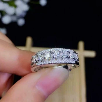Нови пръстени за пръстите на ослепително сребристи на цвят за жени с бял кубическим цирконием AAA, Модни годежни пръстени, Вечността, бижута, тенденции 2023