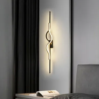 Модерна Дълга стенни лампа за дневна с необичаен дизайн, Златисто-черен фон за телевизор, Декоративни стенни лампи, монтиран на стената лампа за спални