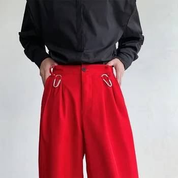 Черни, Червени, извънгабаритни Костюмные панталони, мъжки Модни Социални мъжки Модел, Панталони, Корейски, Свободни Широки панталони, Мъжки Официални панталони M-2XL
