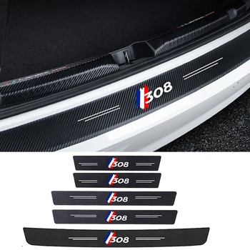 Етикети срещу надраскване на задната прага на багажника в салона на автомобила Защитно фолио за Peugeot 308 с лого, етикети на прага, аксесоари