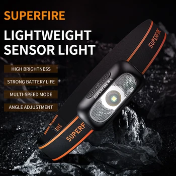 Superfire HL05-G Led налобный фенер с мощност 5 W, USB акумулаторна фенерче, сензор за движение, мини лампа за къмпинг, риболов, налобный фенер