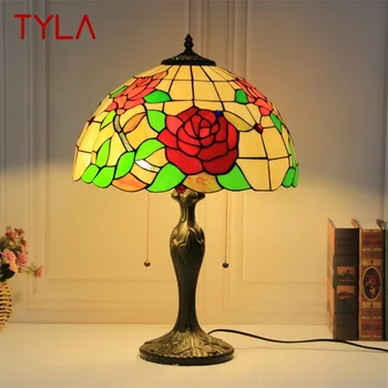 Стъклена настолна лампа TYLA Тифани LED, Ретро Модерен Прост Розово Настолна лампа, Декорация За дома, хол, спалня, Прикроватной нощни шкафчета
