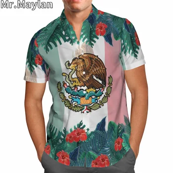 Мексикански Воин на Ацтеките, 3D Плажни Хавайски Ризи, Лятна Мъжка Риза, Тениска с къс ръкав, Градинска Облекло Оверсайз 5XL, Homme-022