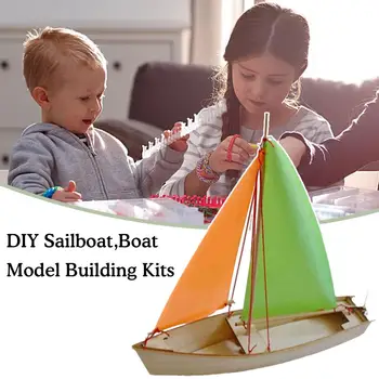 Направи си САМ Самоходен Плаване с Дървена Лодка Модел Строителни Играчки, Комплекти детски Играчки Детски Клас Сглобяване на Модели на Дървен Платно ръчно изработени E5U7