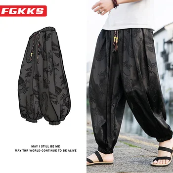 FGKKS 2023 Улични Маркови Панталони за мъже Lce Silk Dragon, Свободни Зреещи с тъмно Цвете, Висококачествени Ежедневни панталони с широки штанинами, мъжки