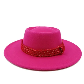 Червената Нова Фетровая шапка Зимна Кръгла шапка с вдлъбнати плосък покрив, мъжки и дамски модни джаз шапка Fedorasombrero hombre 2023