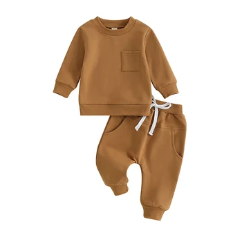 BeQeuewll/ Есен облекло за малки момчета, класически однотонная hoody с дълги ръкави и панталони, комплект топли дрехи за деца 0-3 години