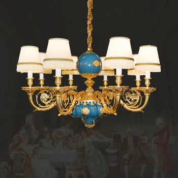 Европейската Латунная Металлокерамическая Полилей Френското Луксозно бижу Хол с Трапезария и Лампа Плат Медни висящи лампи