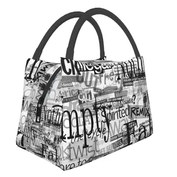 Чанта за обяд с газетным модел, Преносим Изолиран контейнер за храна, термосумки за пикник чанта за обяд Bento Box, чанта-тоут за жени
