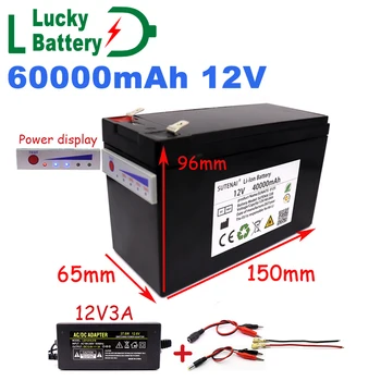 Лъки 12V New Power Display Battery 60a 18650 литиево-йонна акумулаторна батерия за слънчева енергия и электромобиля със зарядно устройство