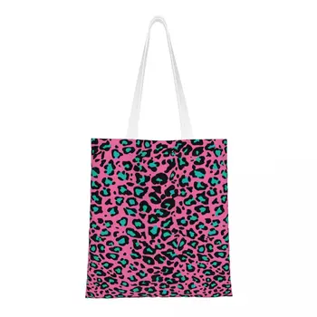 Розово-червени леопардовые чанти за пазаруване, холщовая чанта-тоут, чанти за пазаруване, сгъваеми многократна употреба дамски чанти на рамо, ежедневна чанта за пътуване