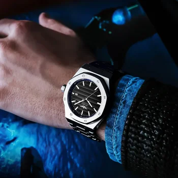 Автоматични часовници JINLERY, Луксозни Механични часовници за Мъже, ръчни часовници Relogio Masculion Mechan, Сапфирен кристал от неръждаема стомана