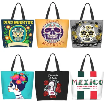Ден на Мъртвите, Мексико, Чанта-тоут с Черепа, Модерна дамска Чанта, Дамски Ежедневни чанта През рамо, Готическия принт, Множество чанта за пазаруване За момичета