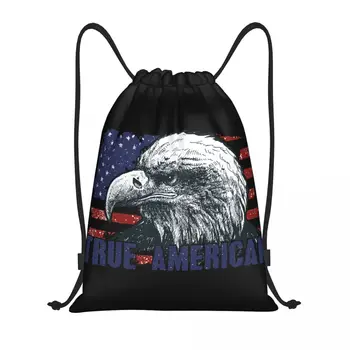 Американски орел Флаг на САЩ Чанти на съвсем малък Женски Мъжки Сгъваеми, спортни чанти за фитнес, Спортни раници за съхранение