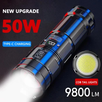 Новото фенерче P90 Супер ярък 1000-метров дальнобойный увеличение, водоустойчив многофункционален авариен фенер, задна светлина, вграден 9000 мА