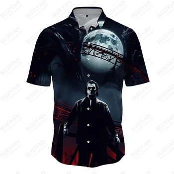 Мъжка лятна риза с 3D принтом вампир в стил хоррор, нова мода висококачествена мъжка риза голям размер, градинска облекло в стил ретро