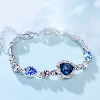 2023, Нов дамски луксозен гривна на късмета си За жени, гривна с висулки във формата на синьо кристално сърце, подарък за младоженци На сватба, на участието, изискани бижута