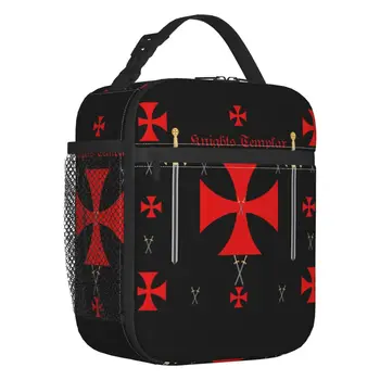 Средновековна емблемата на рицарите Тамплиери, термоизолированные чанти за обяд, Кръст на Храма, преносим чанта за обяд за деца, кутия за съхранение на продукти