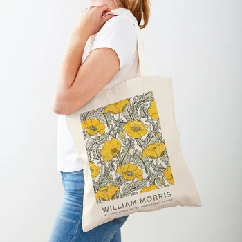 Дамски Чанти за пазаруване с Листа Уилям Морис и Цветисти Растение, Ежедневни Холщовая чанта с двоен Принтом, Реколта Художествена чанта-тоут, Женствена чанта за пазаруване