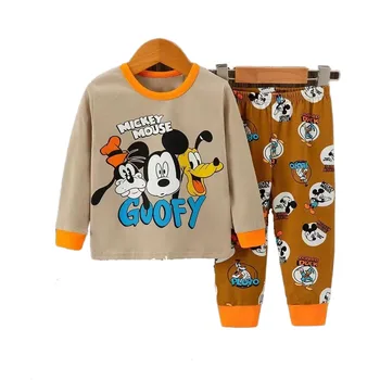 Комплекти Дрехи за малки момчета с изображение на Мики Маус, есенни памучни блузи с дълъг ръкав + панталони, 2 броя, комплект ежедневието на детски дрехи Disney