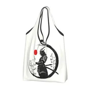 Чанта за пазаруване с забавен принтом Японски Воин-самурай, Преносима чанта за пазаруване Katana Бушидо чанта