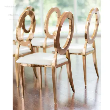Луксозни Трапезни Столове от неръждаема стомана, обзавеждане за дома, Банкетни Сватбени Столове за хранене, Прост, модерен стол С кръгла облегалка C
