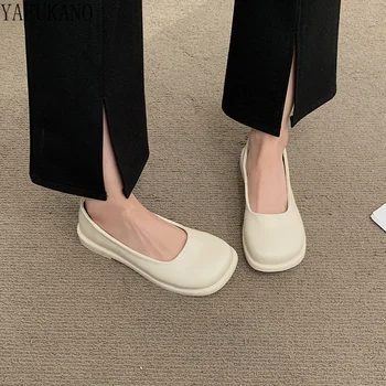 Минимализъм, ретро, Удобни дамски обувки на плоска подметка с мека подметка, Модни бабушкина обувки на равна подметка, ежедневни тънки обувки без обков с малките си пръсти