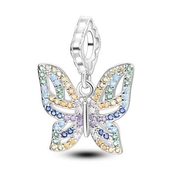 Новият Колоритен гривна Pandora с висулки във формата на Пеперуди от Цирконий, Проба 925, Сребро, Направи си сам, Дамски бижута сватба, медальон, подарък