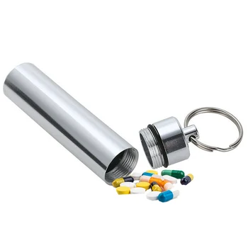 Нов висок клас преносим водоустойчив мини-син алуминиев ключодържател за ключове, кутия за съхранение на таблети, калъф за бутилки, калъф за таблетки за пътуване на открито
